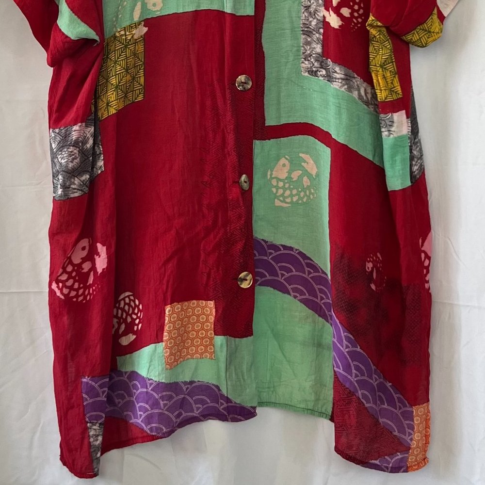 Citron Red Multicolor Patchwork Pattern Short Sle… - image 8